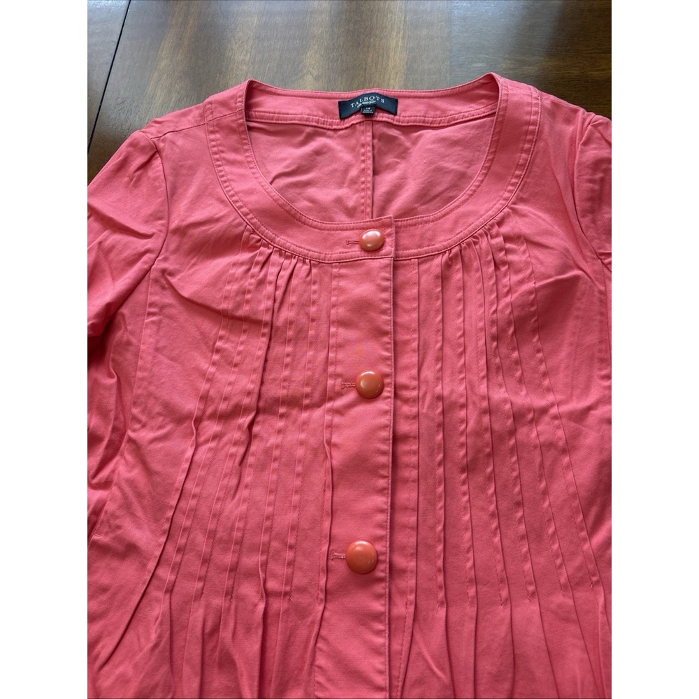 Talbots Pink Corral Pleated Ruffle 3/4 Sleeve Jacket Scoop Neck